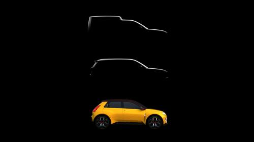 Τα σχέδια που δημοσίευσε η Renault και για το Renault 4 (κέντρο), τη van έκδοση Fourgonette του τελευταίου (πάνω) και για το Renault 5 της νέας εποχής