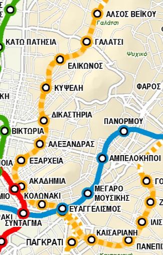 Το Α' Τμήμα της Γραμμής 4 του Μετρό (πορτοκαλί χρώμα)