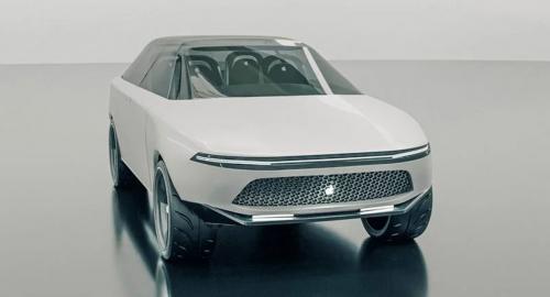 Dizajni jozyrtar i Apple Car nga projektuesi Vanarama, bazuar në dizajnet e patentave të paraqitura nga kompania amerikane për makinën e saj elektrike dhe autonome.