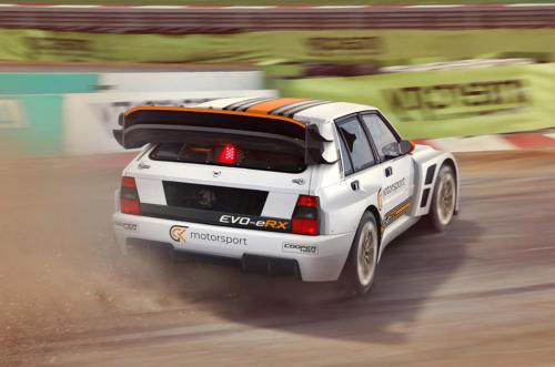 Ψηφιακό σχέδιο της αγωνιστικής Lancia Delta Integrale EV του Π.Π. Rallycross του 2022