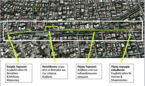 Σχέδιο από παλιότερη μελέτη για την υπογειοποίηση των οδών Μελίνας Μερκούρη και Κηφισίας.